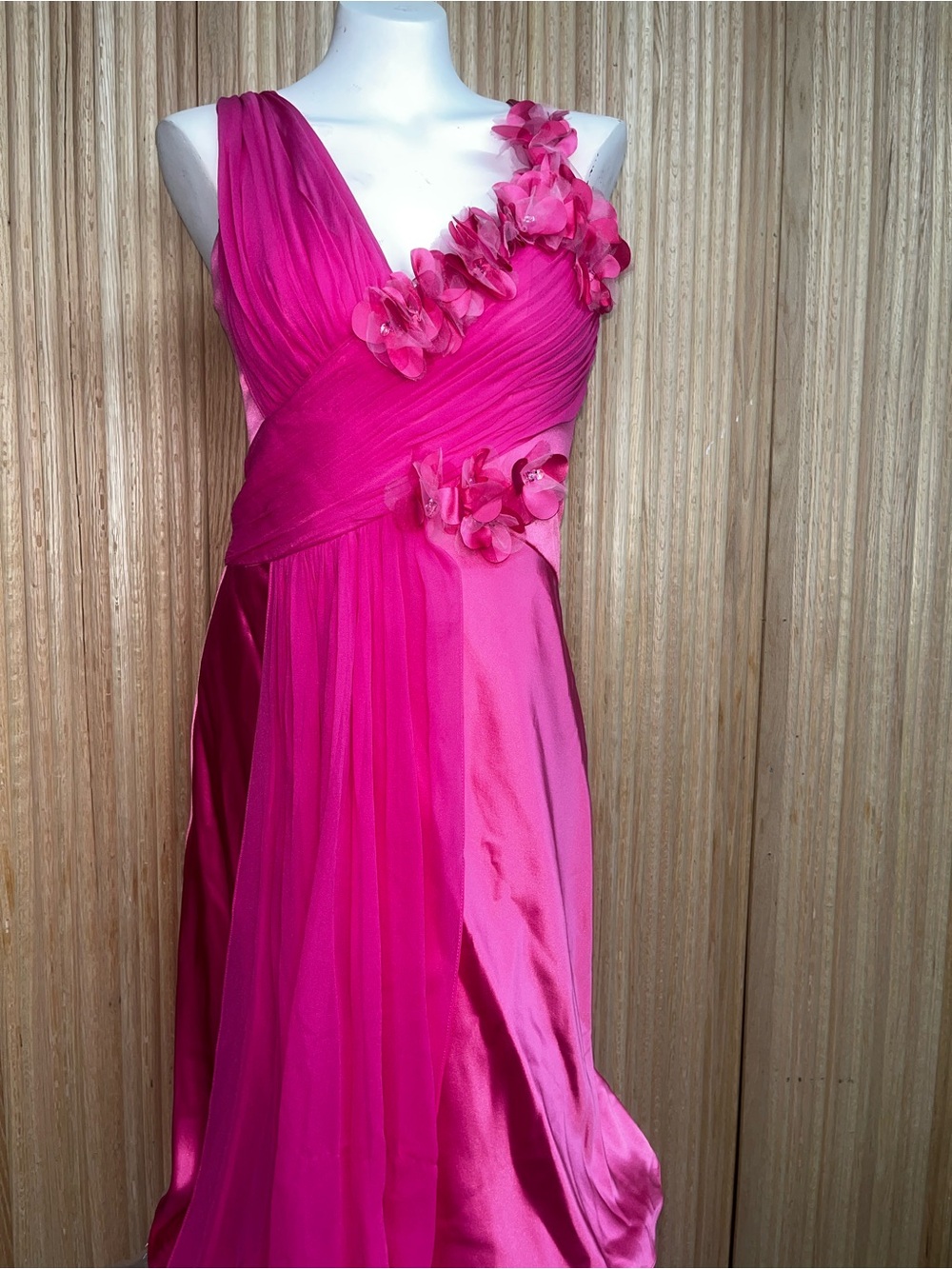Y2K Marc Bouwer Vibrant Fuchsia One-Shoulder Floral Gown